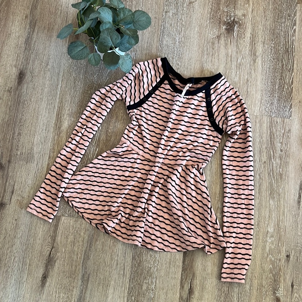 Free People Pink & Black Striped Peplum Top Size Xs